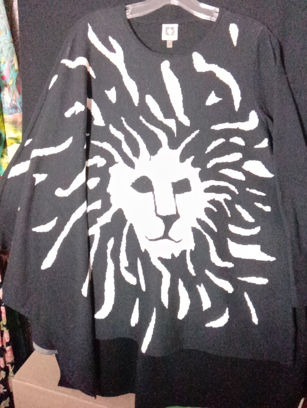 Anne Klein Black and White Lion Graphic Sweater